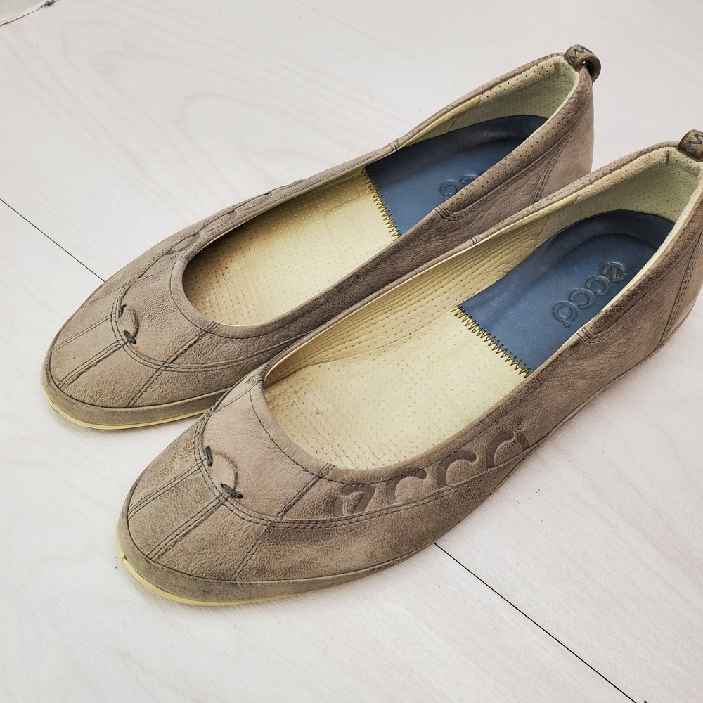 ECCO‎ Women Taupe Brown Leather Ballet Flats Slip On Shoes 40 Quiet Luxury